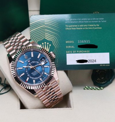 Rolex Sky-dweller Blue Dial Complete Mint Rose Gold Sunburst 42mm Jubilee Fluted Sky 336935