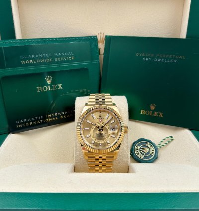 Rolex Sky-dweller Champagne Dial Yellow Gold Jubilee Bracelet 336938 Unworn 2024