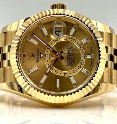 Rolex Sky-dweller Champagne Dial Yellow Gold Jubilee Bracelet 336938 Unworn 2024