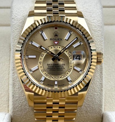 Rolex Sky-dweller Champagne Dial Yellow Gold Jubilee Bracelet 336938 Unworn 2024