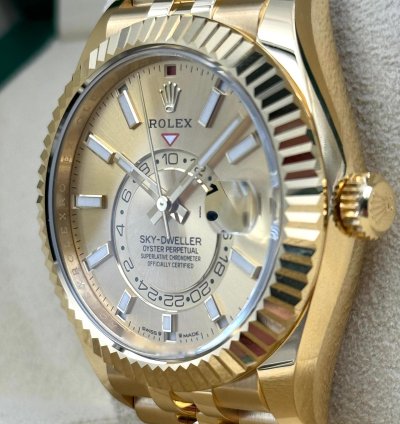 Rolex Sky-dweller Champagne Dial Yellow Gold Jubilee Bracelet 336938 Unworn 2024