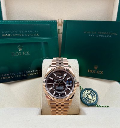 Rolex Sky-dweller Chocolate Dial Rose Gold Jubilee Bracelet 336935 Unworn 2024