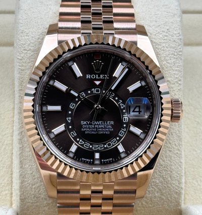 Rolex Sky-dweller Chocolate Dial Rose Gold Jubilee Bracelet 336935 Unworn 2024