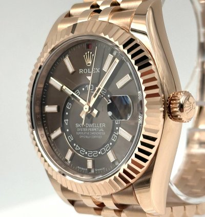 Rolex Sky-dweller Chocolate Dial Rose Gold Jubilee Bracelet 336935 Unworn 2024