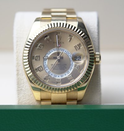 Rolex Sky-dweller Gold Fluted Bezel 42mm Gold Dial Oyster