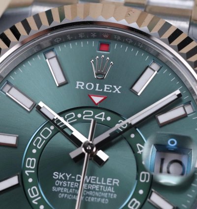 Rolex Sky-dweller Green Dial New Complete 42mm Jubilee Fluted Bezel Steel White Gold 336934