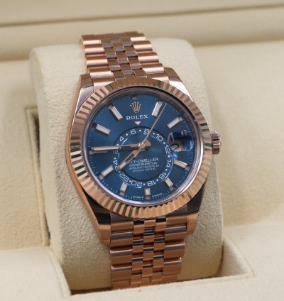 Rolex Sky-dweller In Rose Gold With Blue Dial On Jubilee Bracelet 336935 Full Set