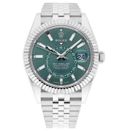 Rolex Sky-dweller Jubilee 42mm Stainless Steel Green Dial Fluted 336934 Unworn