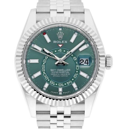 Rolex Sky-dweller Jubilee 42mm Stainless Steel Green Dial Fluted 336934 Unworn