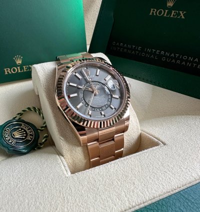 Rolex Sky-dweller New Release 2023 Rose Gold Rhodium Gray Dial Fluted Bezel 18k 42mm