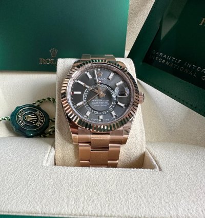 Rolex Sky-dweller New Release 2023 Rose Gold Rhodium Gray Dial Fluted Bezel 18k 42mm
