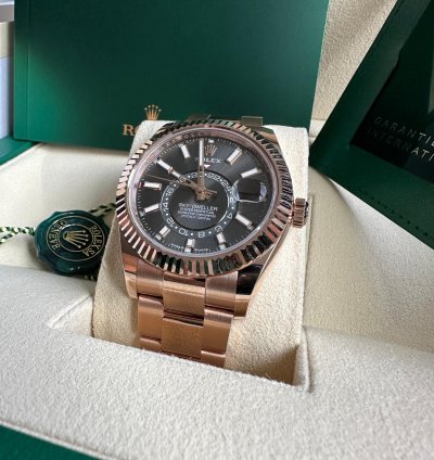 Rolex Sky-dweller New Release 2023 Rose Gold Rhodium Gray Dial Fluted Bezel 18k 42mm