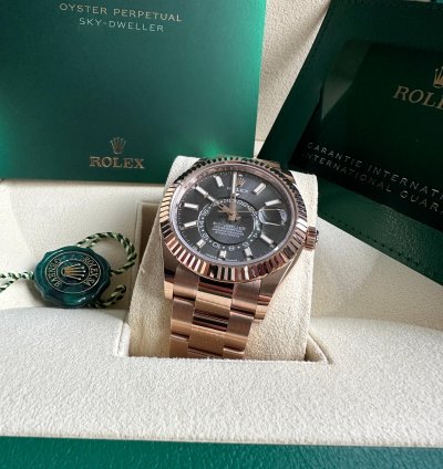 Rolex Sky-dweller New Release 2023 Rose Gold Rhodium Gray Dial Fluted Bezel 18k 42mm