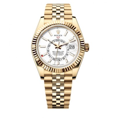 Rolex Sky-dweller New Release Sky-dweller Yellow Gold 42mm White Dial Fluted Bezel Jubilee Bracelet 336938