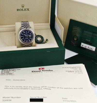 Rolex Sky-dweller Oman Ref 326934 Box Paper Full Set New Stickers Blue Dial Year 12 2021