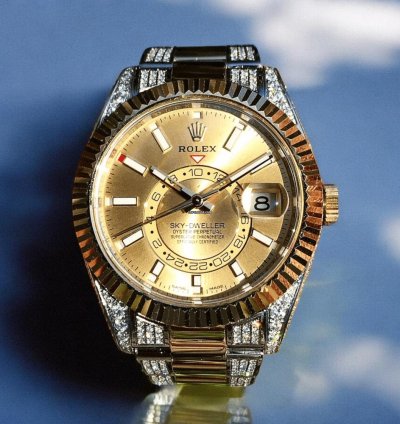 Rolex Sky-dweller Oyster Champagne Dial Custom Diamond-set - Iced Out