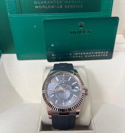 Rolex Sky-dweller Rose Gold 42mm Rhodium Dial Oysterflex 326235