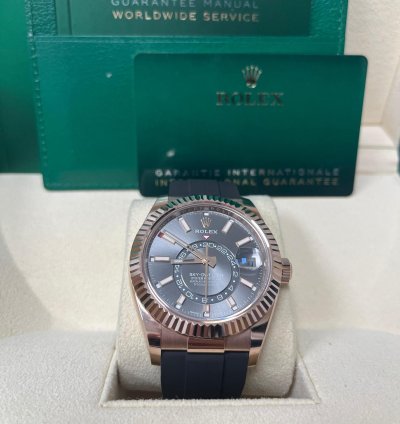 Rolex Sky-dweller Rose Gold 42mm Rhodium Dial Oysterflex 326235