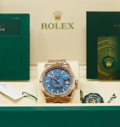 Rolex Sky-dweller Rose Gold Blue Dial On Jubilee Complete Set Unworn 2024