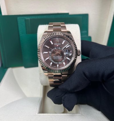 Rolex Sky-dweller Rose Gold Chocolate Dial Sky Dweller Index Dial