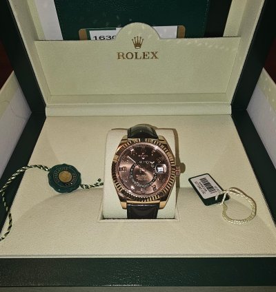 Rolex Sky-dweller Rose Gold Chocolate Face Leather Band