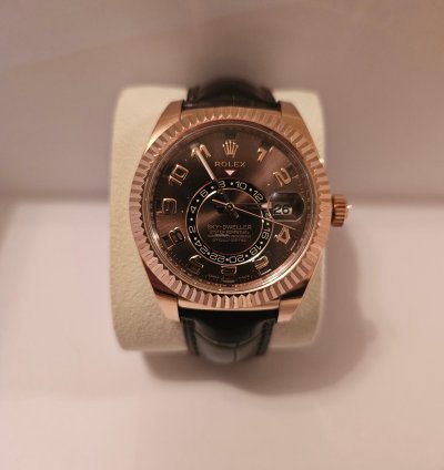 Rolex Sky-dweller Rose Gold Chocolate Face Leather Band