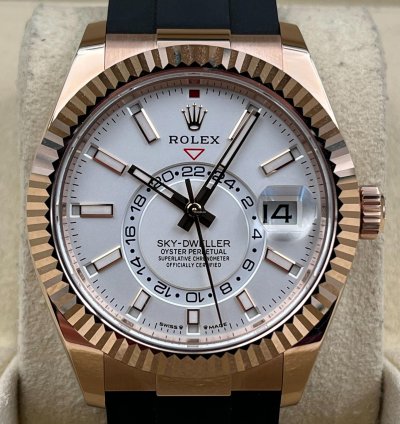 Rolex Sky-dweller Rose Gold Ivory White Index Dial Oysterflex 336235 Unworn 2024