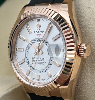 Rolex Sky-dweller Rose Gold Ivory White Index Dial Oysterflex 336235 Unworn 2024