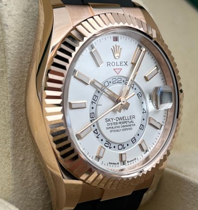 Rolex Sky-dweller Rose Gold Ivory White Index Dial Oysterflex 336235 Unworn 2024