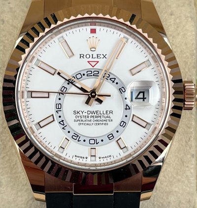 Rolex Sky-dweller Rose Gold Ivory White Index Dial Oysterflex 336235 Unworn 2024