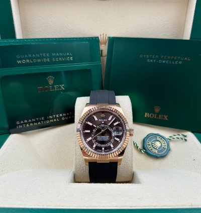 Rolex Sky-dweller Rose Gold Sky-dweller Chocolate Brown Index Dial Oysterflex 336235 Unworn 2024