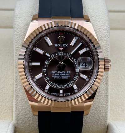 Rolex Sky-dweller Rose Gold Sky-dweller Chocolate Brown Index Dial Oysterflex 336235 Unworn 2024