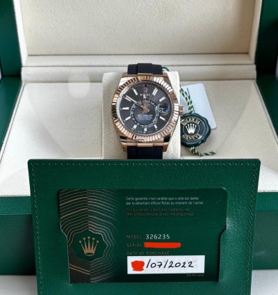 Rolex Sky-dweller Slate Dial In Everose Gold On Oysterflex