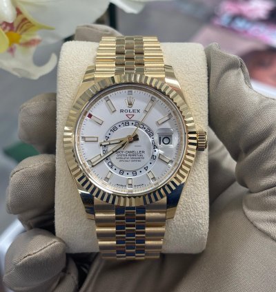 Rolex Sky-dweller Unworn 2024 Rolex Sky-dweller Yellow Gold White Dial Jubilee Box And Papers