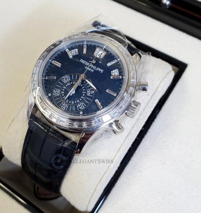 Patek Philippe Annual Calendar Chronograph 5961p 001 Complications Blue Baguette Diamond Platinum Box Papers