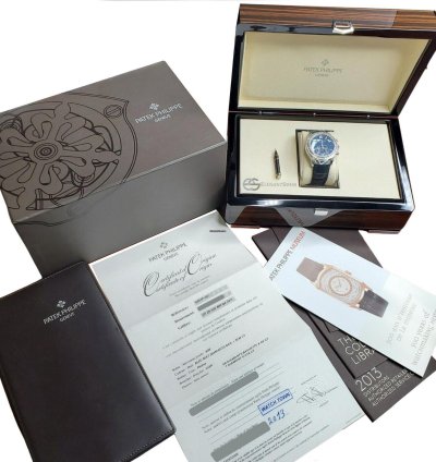 Patek Philippe Annual Calendar Chronograph 5961p 001 Complications Blue Baguette Diamond Platinum Box Papers