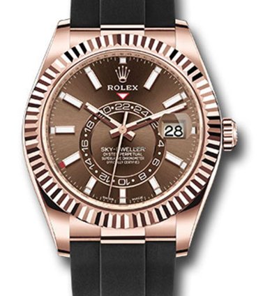 Rolex Sky-dweller Unworn Sky Dweller 326235 Rose Gold 42mm Chocolate Dial Oysterflex Rubber