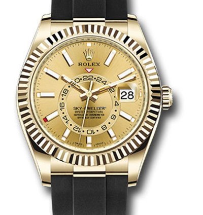 Rolex Sky-dweller Unworn Sky Dweller 326238 Oyster Perpetual 42mm Yellow Gold Champagne Dial Oysterflex