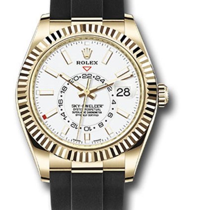 Rolex Sky-dweller Unworn Sky Dweller 326238 Oyster Perpetual 42mm Yellow Gold White Dial Oysterflex Bracelet