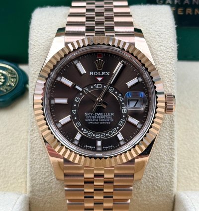 Rolex Sky-dweller Unworn Sky-dweller 42mm Chocolate Dial Rose Gold Jubilee Bracelet 336935 Box Papers 2024