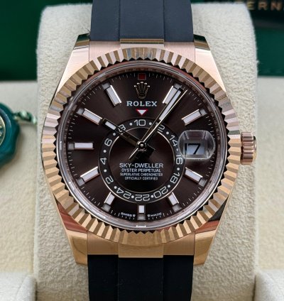 Rolex Sky-dweller Unworn Sky-dweller 42mm Chocolate Dial Rose Gold Oysterflex 336235 Box Papers 2024