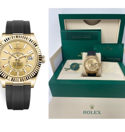 Rolex Sky-dweller Yellow Gold 42mm Champagne Dial Oysterflex 326238