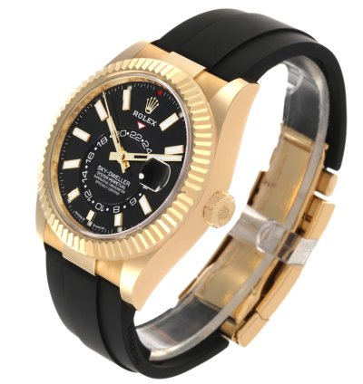 Rolex Sky-dweller Yellow Gold Black Dial Oysterflex Mens Watch 336238 Unworn