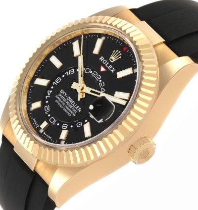 Rolex Sky-dweller Yellow Gold Black Dial Oysterflex Mens Watch 336238 Unworn