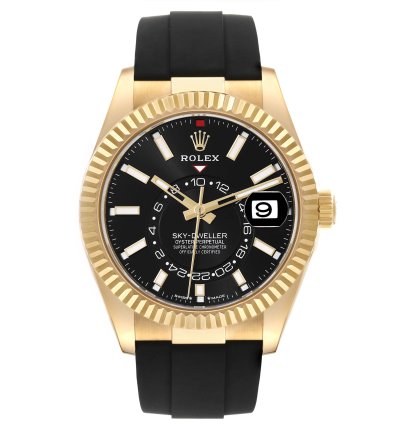 Rolex Sky-dweller Yellow Gold Black Dial Oysterflex Mens Watch 336238 Unworn