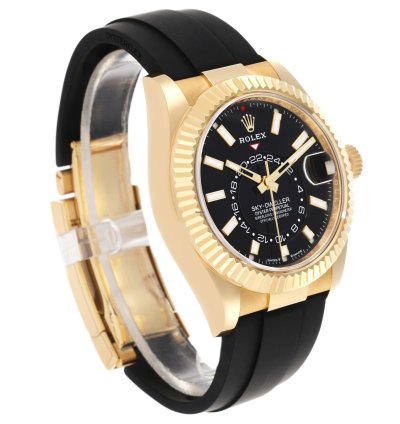 Rolex Sky-dweller Yellow Gold Black Dial Oysterflex Mens Watch 336238 Unworn