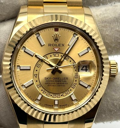Rolex Sky-dweller Yellow Gold Champagne Dial Oyster Bracelet 336938 Unworn 2024