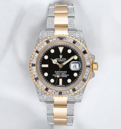 Rolex Submariner Date 116613ln Steel And 18ct Yellow Gold Diamond Set - Custom Bezel - Iced Out