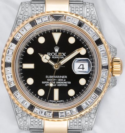 Rolex Submariner Date 116613ln Steel And 18ct Yellow Gold Diamond Set - Custom Bezel - Iced Out