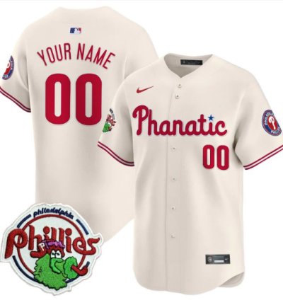 Custom Phillies Jersey Phanatic Patch Vapor Premier Limited Stitched Cream
